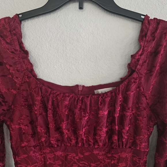 Altar'd State Dress Women Sz S Red Sweetheart Ruffle Neck Fit Flare Whimsy - Picture 5 of 14